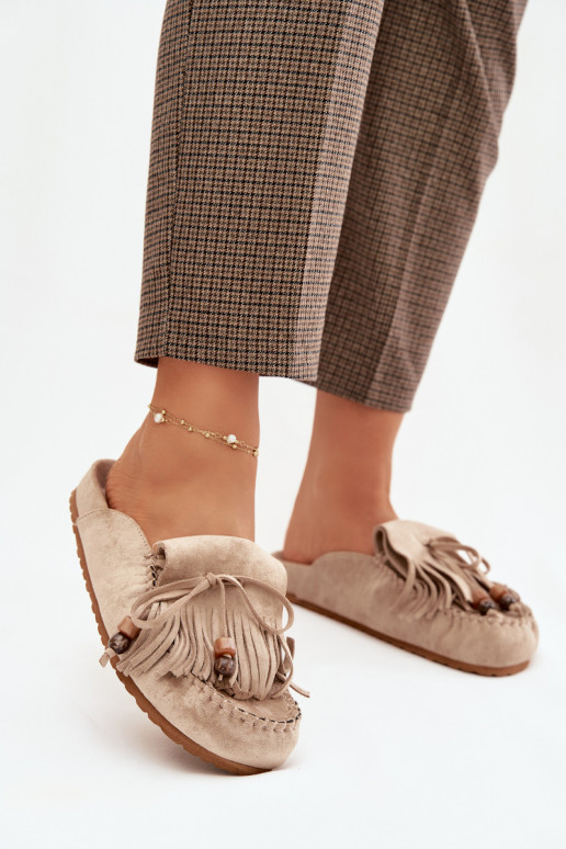Pantoufles pour femmes Mule avec des franges I couleur corailikami beige Belissa