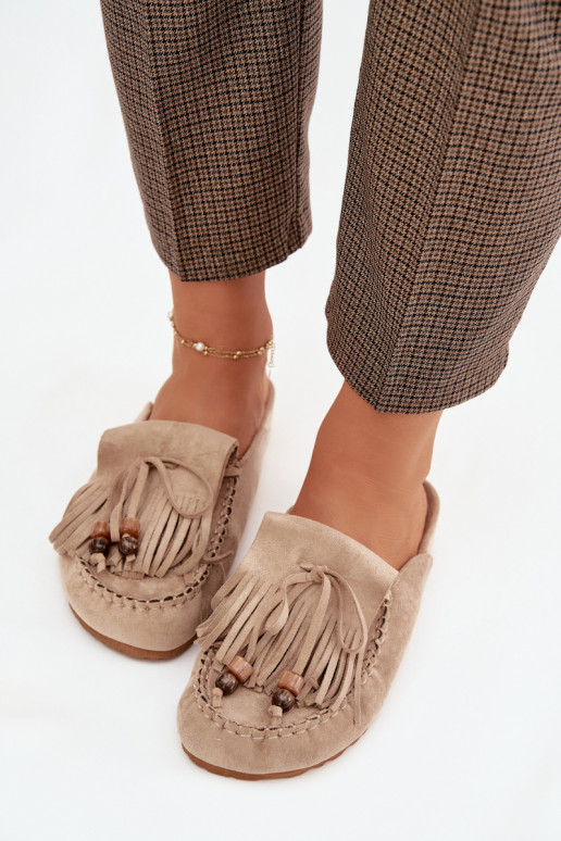 Pantoufles pour femmes Mule avec des franges I couleur corailikami beige Belissa
