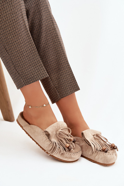 Pantoufles pour femmes Mule avec des franges I couleur corailikami beige Belissa