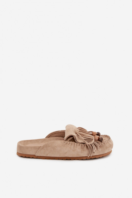 Pantoufles pour femmes Mule avec des franges I couleur corailikami beige Belissa