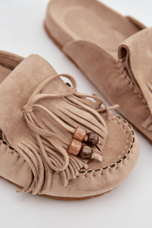 Pantoufles pour femmes Mule avec des franges I couleur corailikami beige Belissa