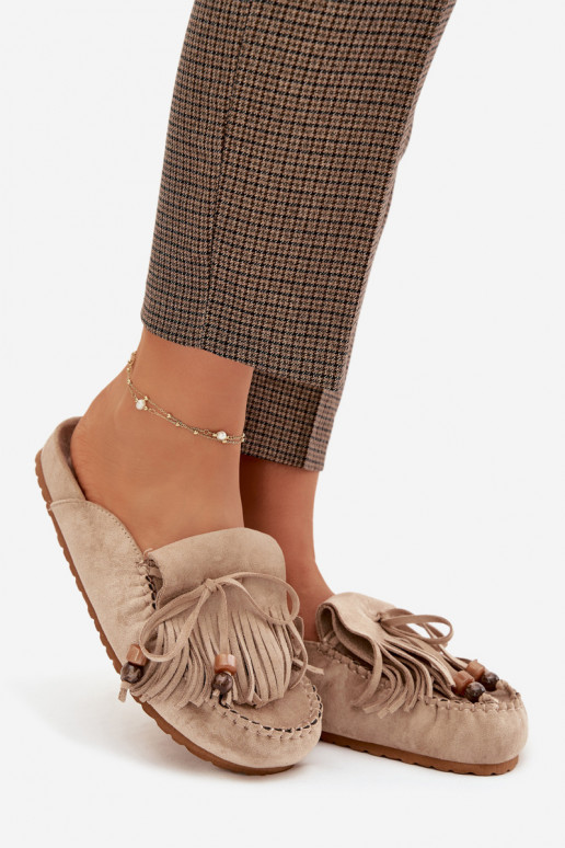 Pantoufles pour femmes Mule avec des franges I couleur corailikami beige Belissa
