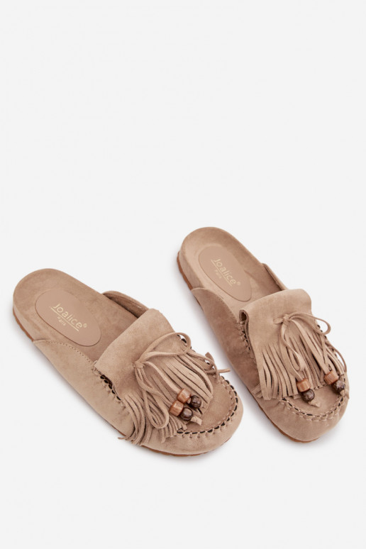 Pantoufles pour femmes Mule avec des franges I couleur corailikami beige Belissa