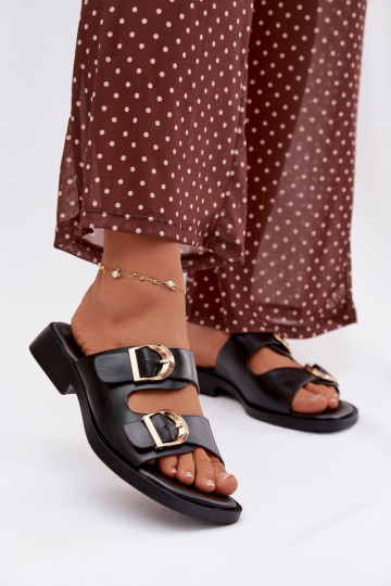 Pantoufles pour femmes Ze couleur doréemi avec bouclesmi couleur noire Danelle 2