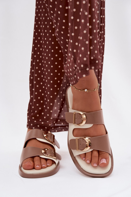 Pantoufles pour femmes Ze couleur doréemi avec bouclesmi beige Danelle