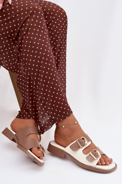 Pantoufles pour femmes Ze couleur doréemi avec bouclesmi beige Danelle