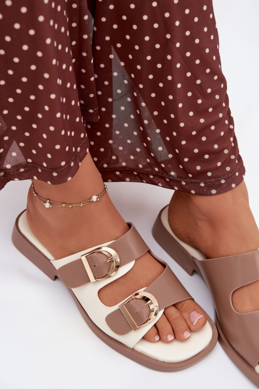 Pantoufles pour femmes Ze couleur doréemi avec bouclesmi beige Danelle