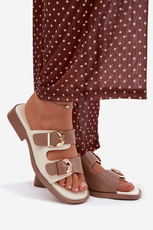 Pantoufles pour femmes Ze couleur doréemi avec bouclesmi beige Danelle