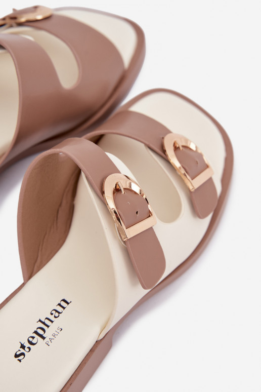 Pantoufles pour femmes Ze couleur doréemi avec bouclesmi beige Danelle