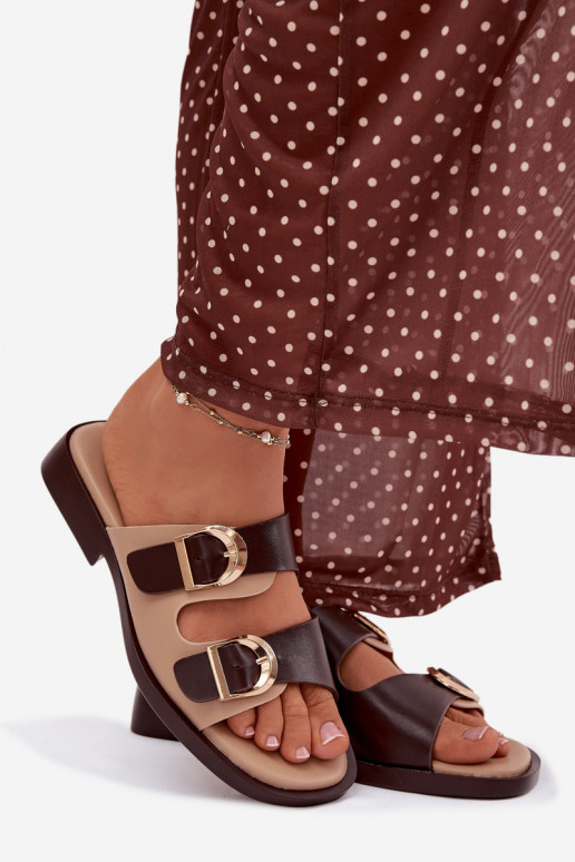 Pantoufles pour femmes Ze couleur doréemi avec bouclesmi beige-marron Danelle