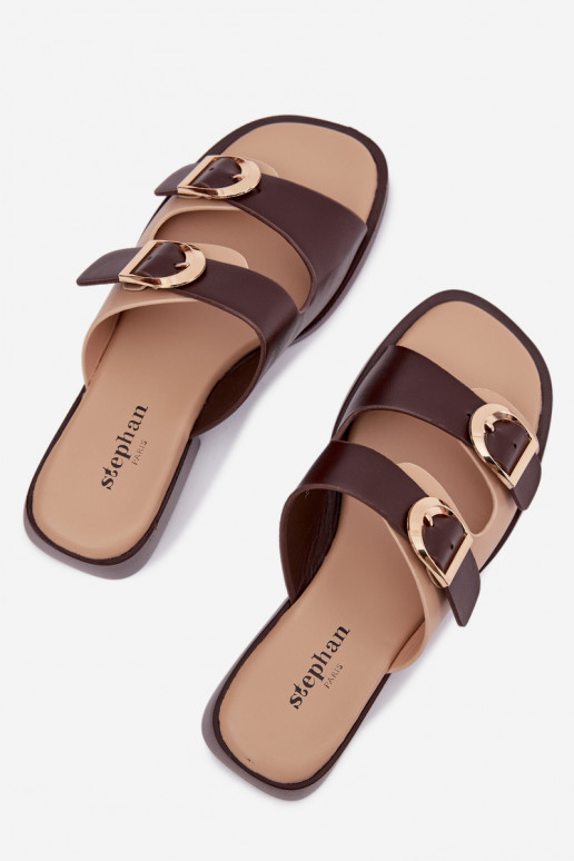 Pantoufles pour femmes Ze couleur doréemi avec bouclesmi beige-marron Danelle