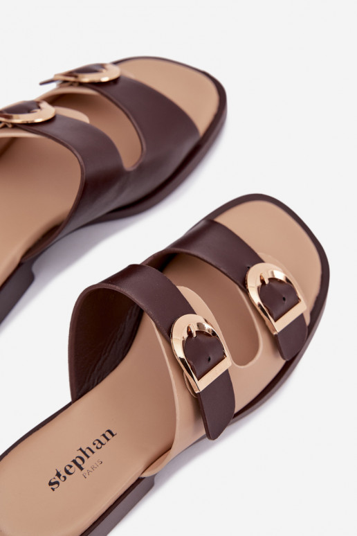 Pantoufles pour femmes Ze couleur doréemi avec bouclesmi beige-marron Danelle