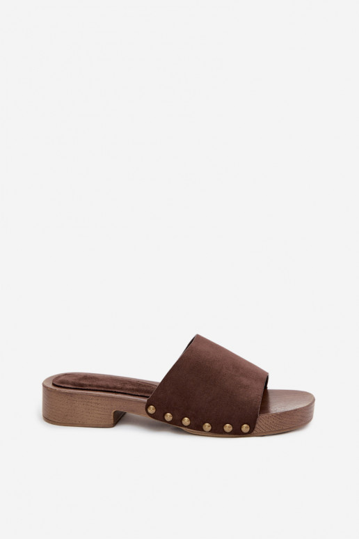 Pantoufles pour femmes avec des talons larges Ze couleur doréemi Goujons CzekoladoÀe Girella