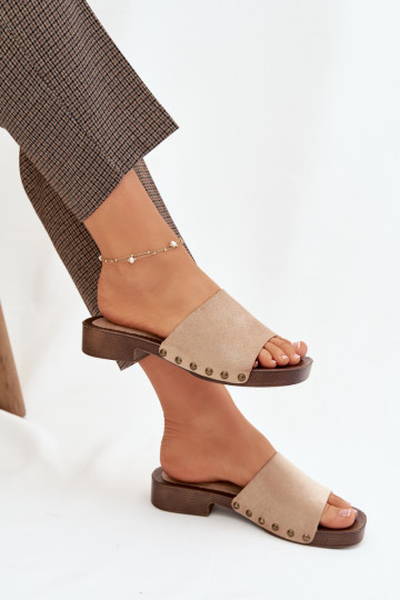 Pantoufles pour femmes avec des talons larges Ze couleur doréemi Goujons beige Girella