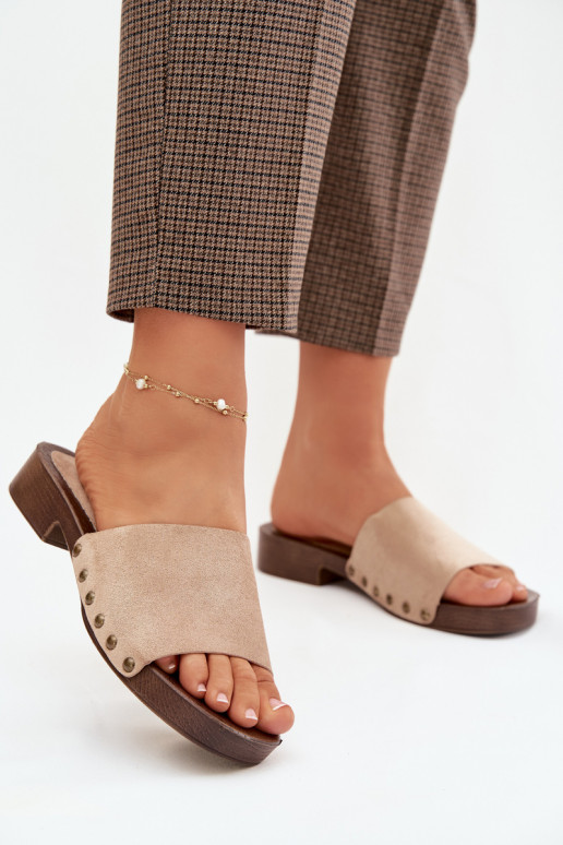 Pantoufles pour femmes avec des talons larges Ze couleur doréemi Goujons beige Girella