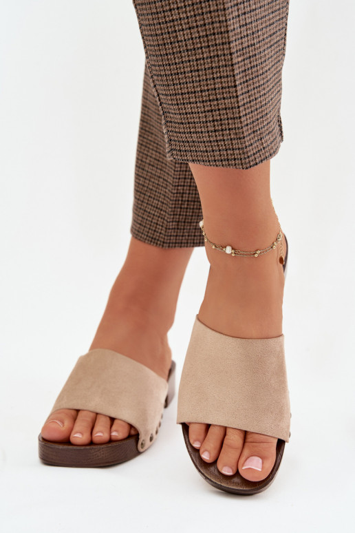 Pantoufles pour femmes avec des talons larges Ze couleur doréemi Goujons beige Girella