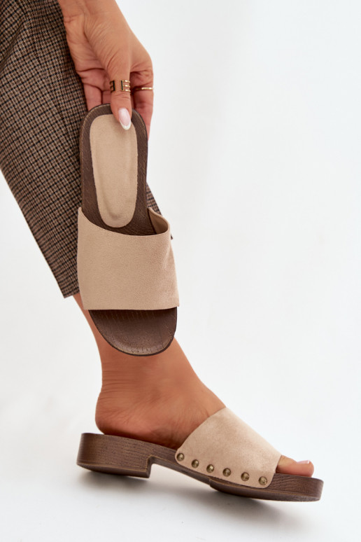 Pantoufles pour femmes avec des talons larges Ze couleur doréemi Goujons beige Girella