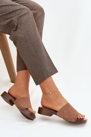 Pantoufles pour femmes avec des talons larges Ze couleur doréemi Goujons marron Girella 2