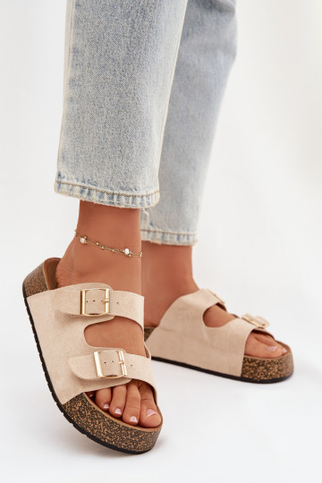 Chaussons pour femmes avec plateforme et boucles dorées „Tovessa“ couleur ivoire 2