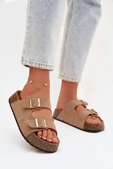 Chaussons pour femmes avec plateforme et boucles dorées „Tovessa“ couleur sable 2
