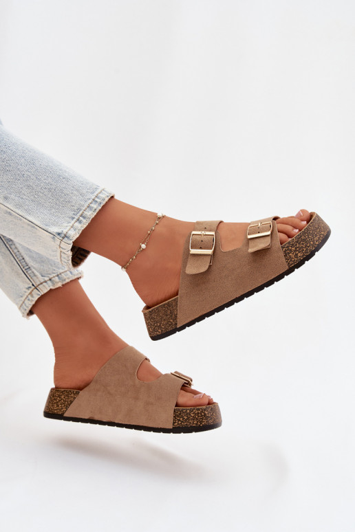 Pantoufles pour femmes avec une plateforme Ze couleur doréemi avec bouclesmi beige Tovessa