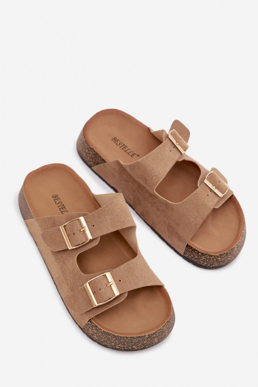 Pantoufles pour femmes avec une plateforme Ze couleur doréemi avec bouclesmi beige Tovessa