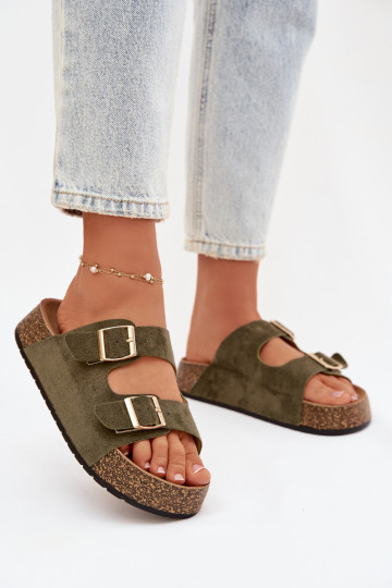 Chaussons pour femmes avec plateforme et boucles dorées „Tovessa“ couleur verte