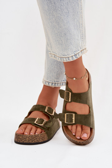 Chaussons pour femmes avec plateforme et boucles dorées „Tovessa“ couleur verte 2