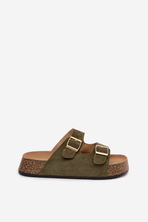 Pantoufles pour femmes avec une plateforme Ze couleur doréemi avec bouclesmi couleur verte Tovessa