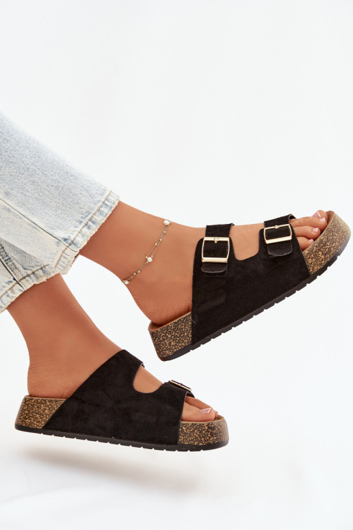 Pantoufles pour femmes avec une plateforme Ze couleur doréemi avec bouclesmi couleur noire Tovessa