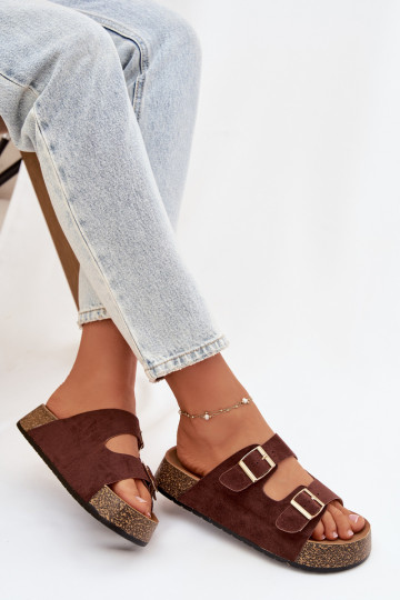 Chaussons pour femmes avec plateforme et boucles dorées „Tovessa“ couleur marron