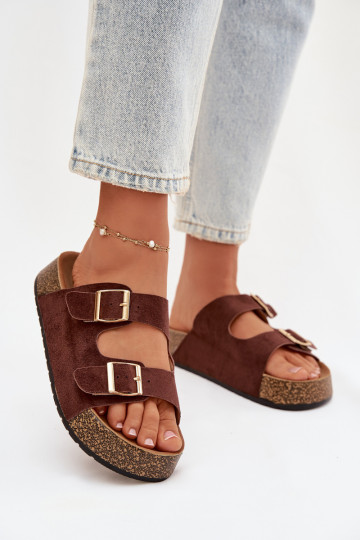 Chaussons pour femmes avec plateforme et boucles dorées „Tovessa“ couleur marron 2