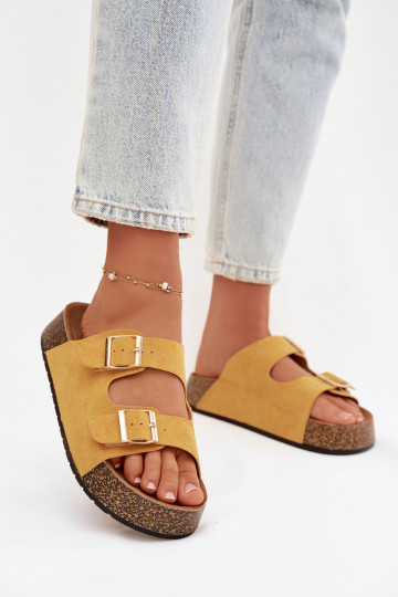 Chaussons pour femmes avec plateforme et boucles dorées „Tovessa“ couleur jaune 2