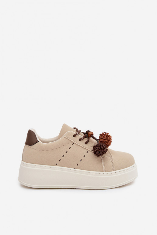 Chaussures modèle baskets Féminin avec une plateforme Avec des décorationsi Pomponami beige Corinna
