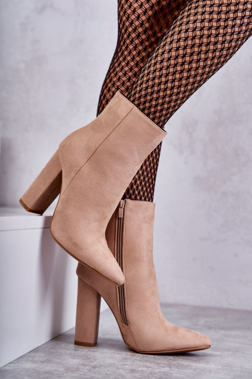 Style élégant Bottines à talons en daim beige Ettany