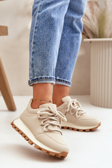 Baskets de sport modèle Sneakers avec plateforme en simili cuir couleur sable Riadella
