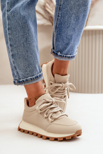 Baskets de sport modèle Sneakers avec plateforme en simili cuir couleur sable Riadella 2
