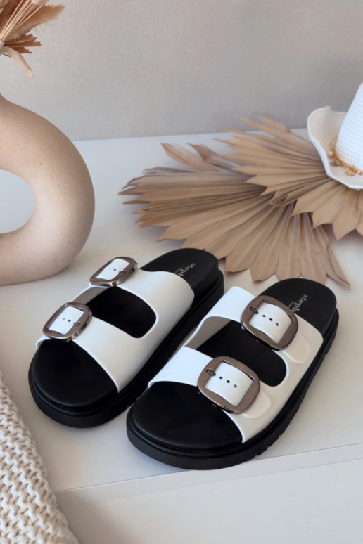 Mules blanches pour femmes Elamas avec boucles et plateforme