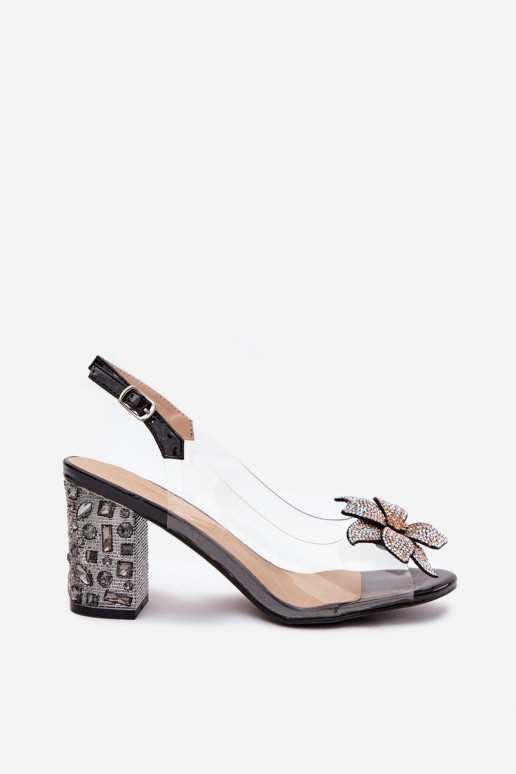 Sandales noires transparentes D&A MR38-321 avec talons et ornements