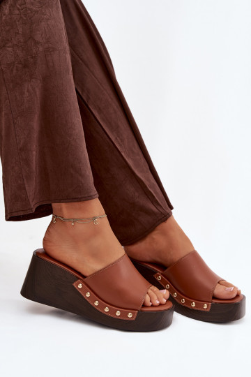Sandales platformes dorées Arionne, marron