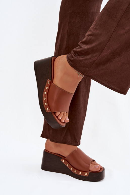 Sandales platformes dorées Arionne, marron