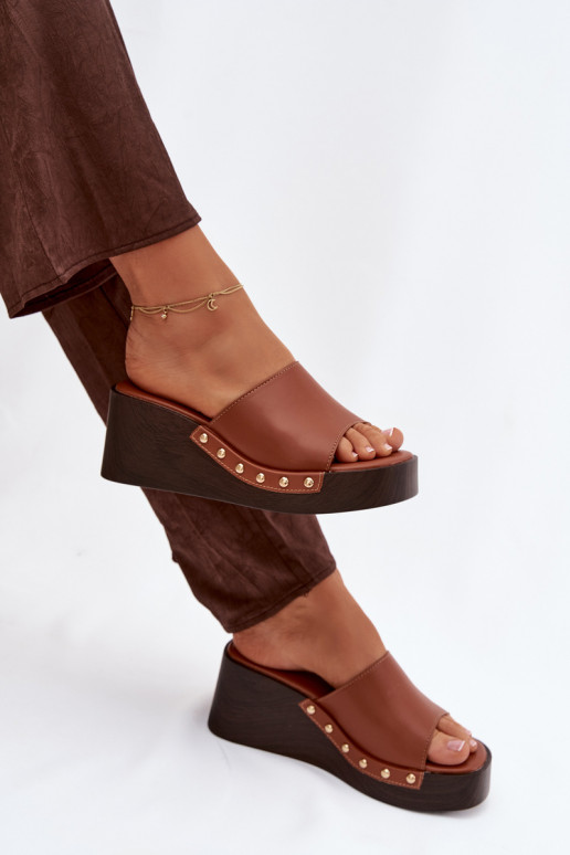 Sandales platformes dorées Arionne, marron