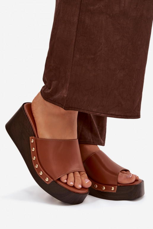 Sandales platformes dorées Arionne, marron