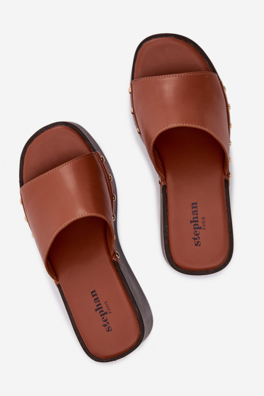 Sandales platformes dorées Arionne, marron