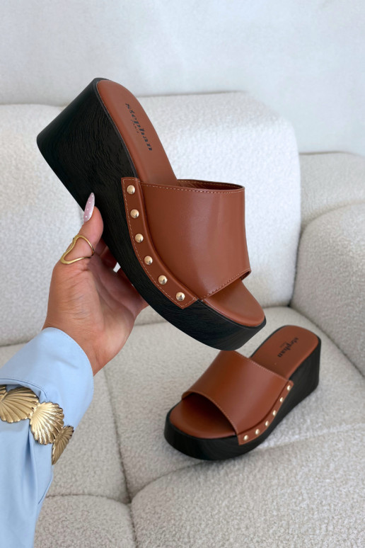 Sandales platformes dorées Arionne, marron