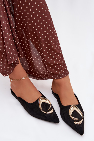 Mules noires avec ornements dorés Galvella