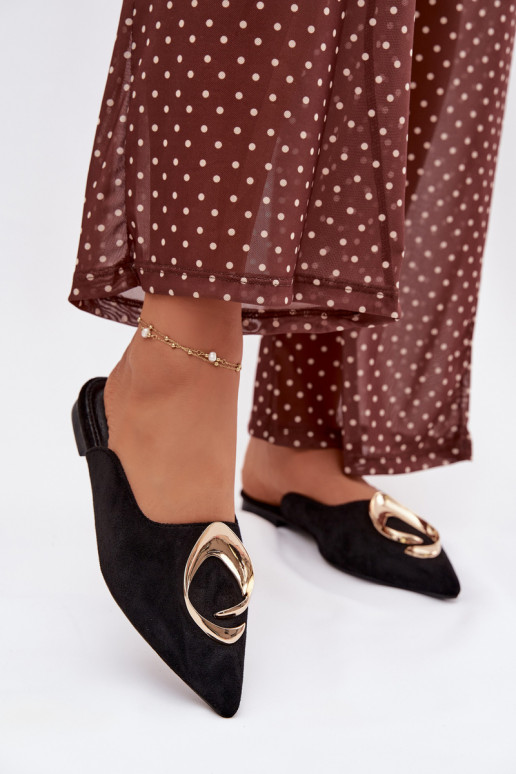 Mules noires avec ornements dorés Galvella