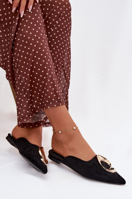 Mules noires avec ornements dorés Galvella