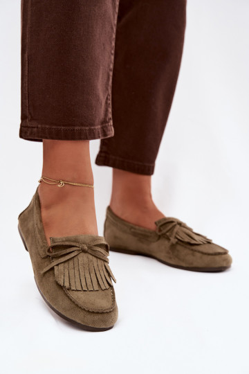 Mocassins pour femmes avec des franges de couleur verte Janelisse