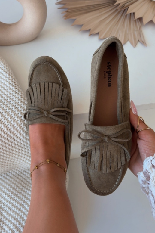 Mocassins pour femmes avec des franges de couleur verte Janelisse